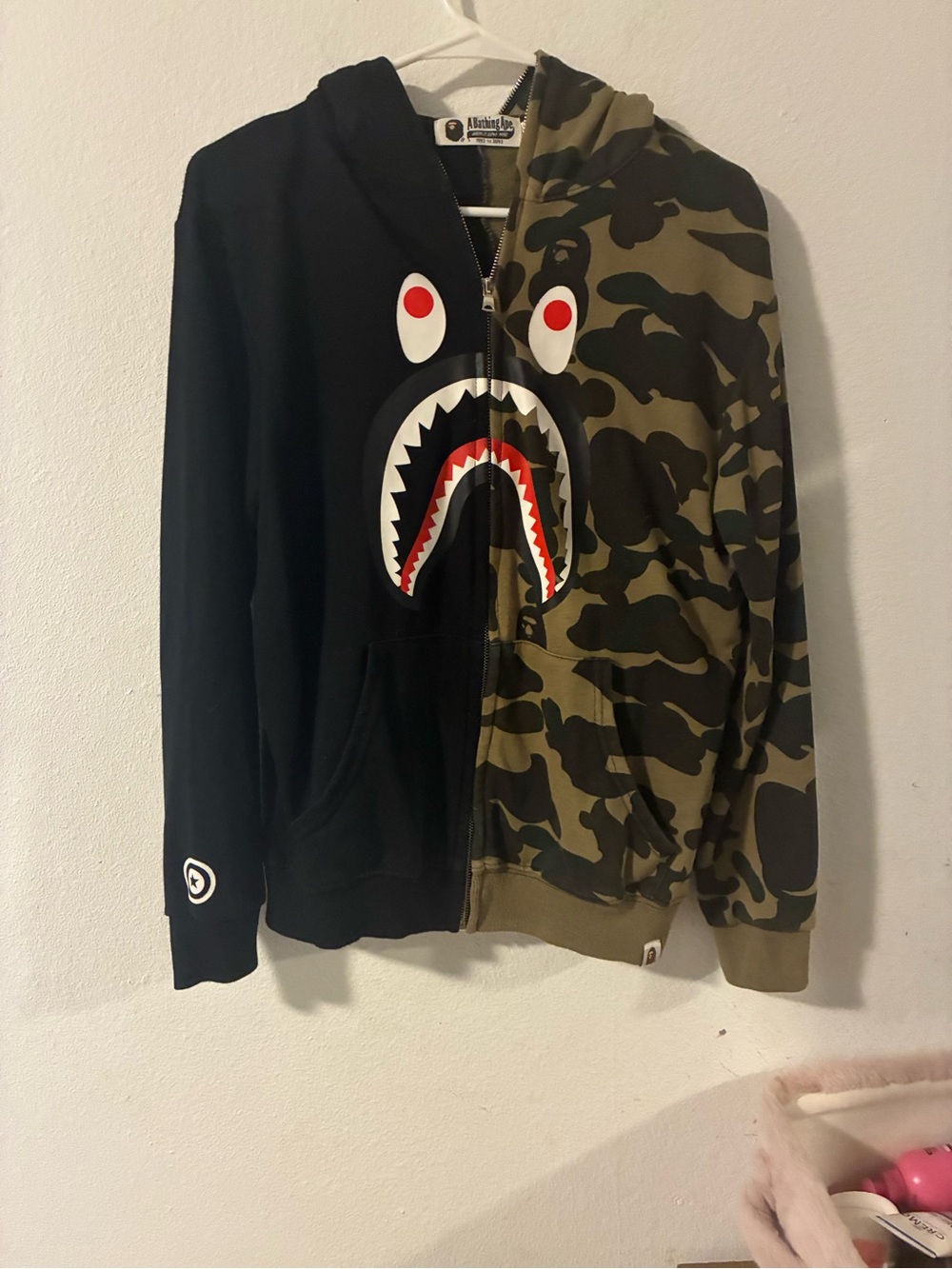 BAPE Shark Half-Camo Zip Hoodie - Black & Olive